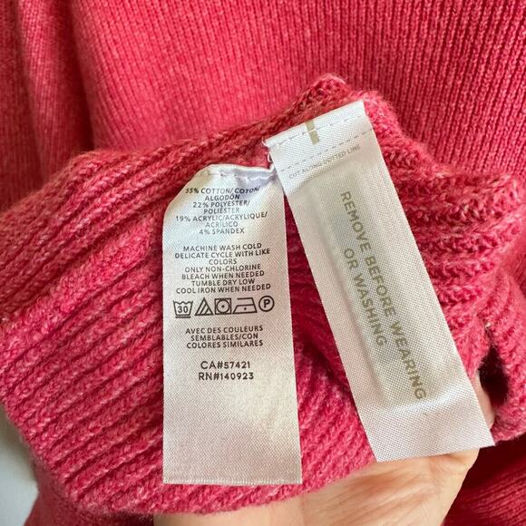 LOFT Plus Pink Ribbed Cotton Blend Sweater Dress Mock Neck Buttons Size 20/22 - Picture 8 of 10